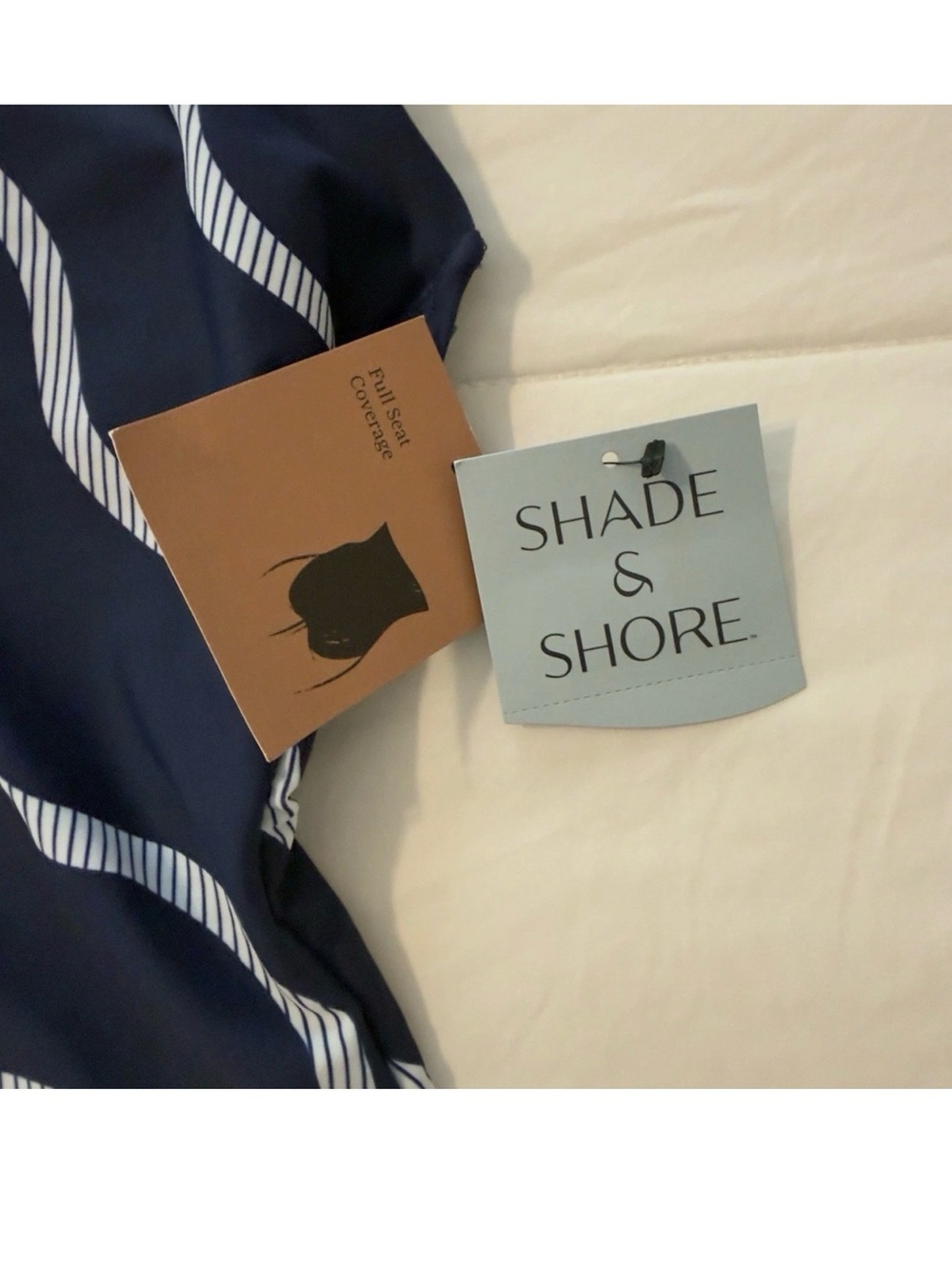 New M Shade & Shore Blue Striped One Piece Swimsuit Cross Back Full Coverage M - Picture 5 of 6